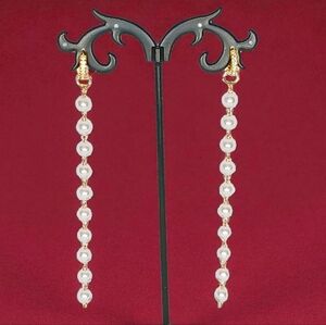 Gold Huggies Pearl Linear Drop Earrings Coquette Girl Evening Special Occasion